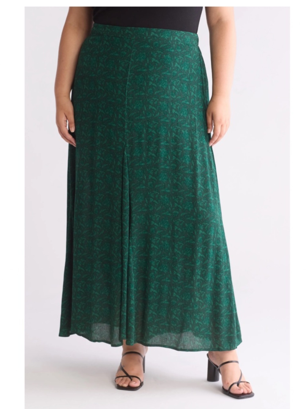 Plus Size Green Printed Maxi Skirt
